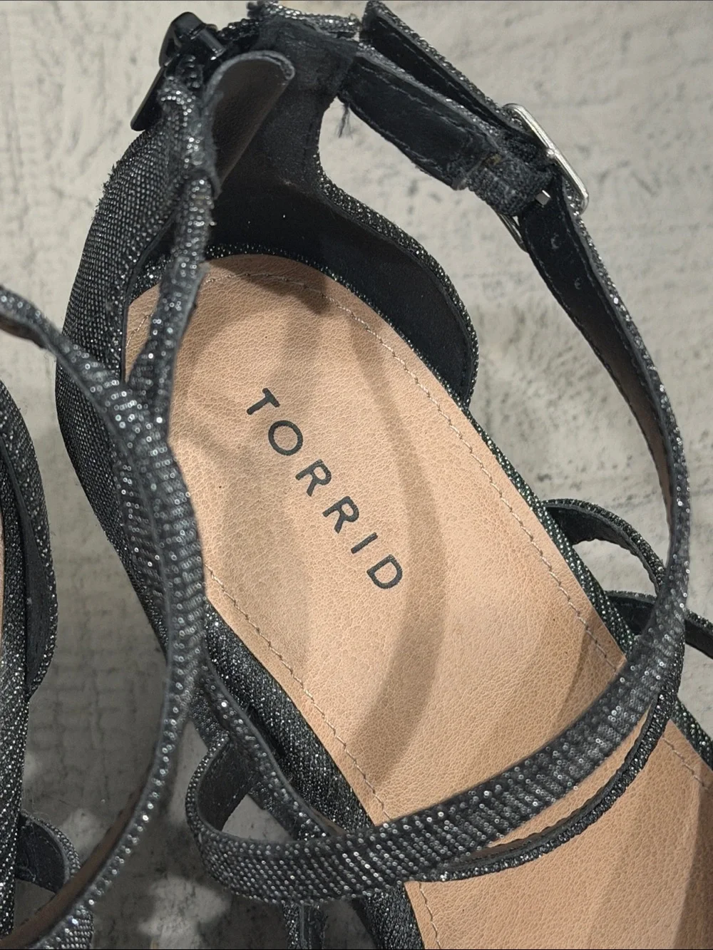 torrid Black Glitter Strappy Wedge Sandals 8.5